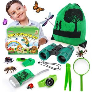 Kids Explorer Kit & Bug Catcher Kit, Camping Gear for Kids, Outdoor Exploration Set with Backpack & Binoculars, Ideal Outdoor Adventure Toys for Boys Girls 3-12 (Green)