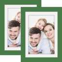 Picture Frames 5x7 2 Pack Made of Solid Wood Green for Wall Mounting and Tabletop Display