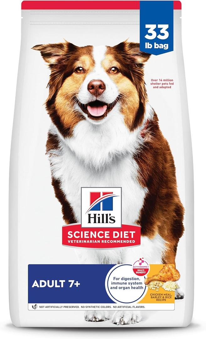 Hill's Science Diet Adult 7+, Senior Adult 7+ Premium Nutrition, Dry Dog Food, Chicken, Brown Rice, & Barley, 33 lb Bag (33 Pound (Pack of 1))(BB: 02/20/2025)