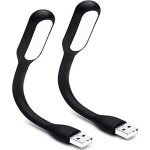 Mini Flexible Light, Portable USB Led Reading Night Lamp for PC Laptop Computer Notebook Power Bank - 2 Pack (Black)