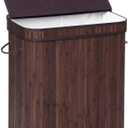 SONGMICS Laundry Hamper with Lid, Bamboo Laundry Basket with Handles, Foldable Storage Basket for Laundry Room, Bedroom, 100L, Brown ULCB063K02