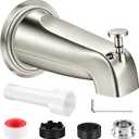 Universal Brushed Nickel Tub Spout with Diverter, Metal Cover and Adapter | Pull Down Bathroom Tub Faucet Replacement, for 1/2" Copper Pipe, 1/2" IPS & 3/4" IPS threaded, Bathtub Spout with Hex Wrench