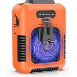 Cooling Waist Fan w/Steel Clip and Silicone Sleeve, Under Shirt Fan Clip On with Lanyard, 24H Personal Fan, 3 Speeds Cooling Belt Fan, 6000mah Rechargeable Body Fan for Outdoor, Travel