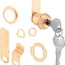 Prime-Line U 9942 Drawer and Cabinet Lock  Secure Important Files and Drawers, 5/8 in., Diecast Housing with Brass Finish, Fits on 5/16 in. Max Panel Thickness (1 Kit)