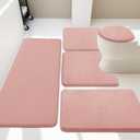 YIHOUSE Memory Foam Bath Mat Set - Super Absorbent, Non-Slip & Washable Bath Rugs - Dries quickly, Pink 5 Pieces