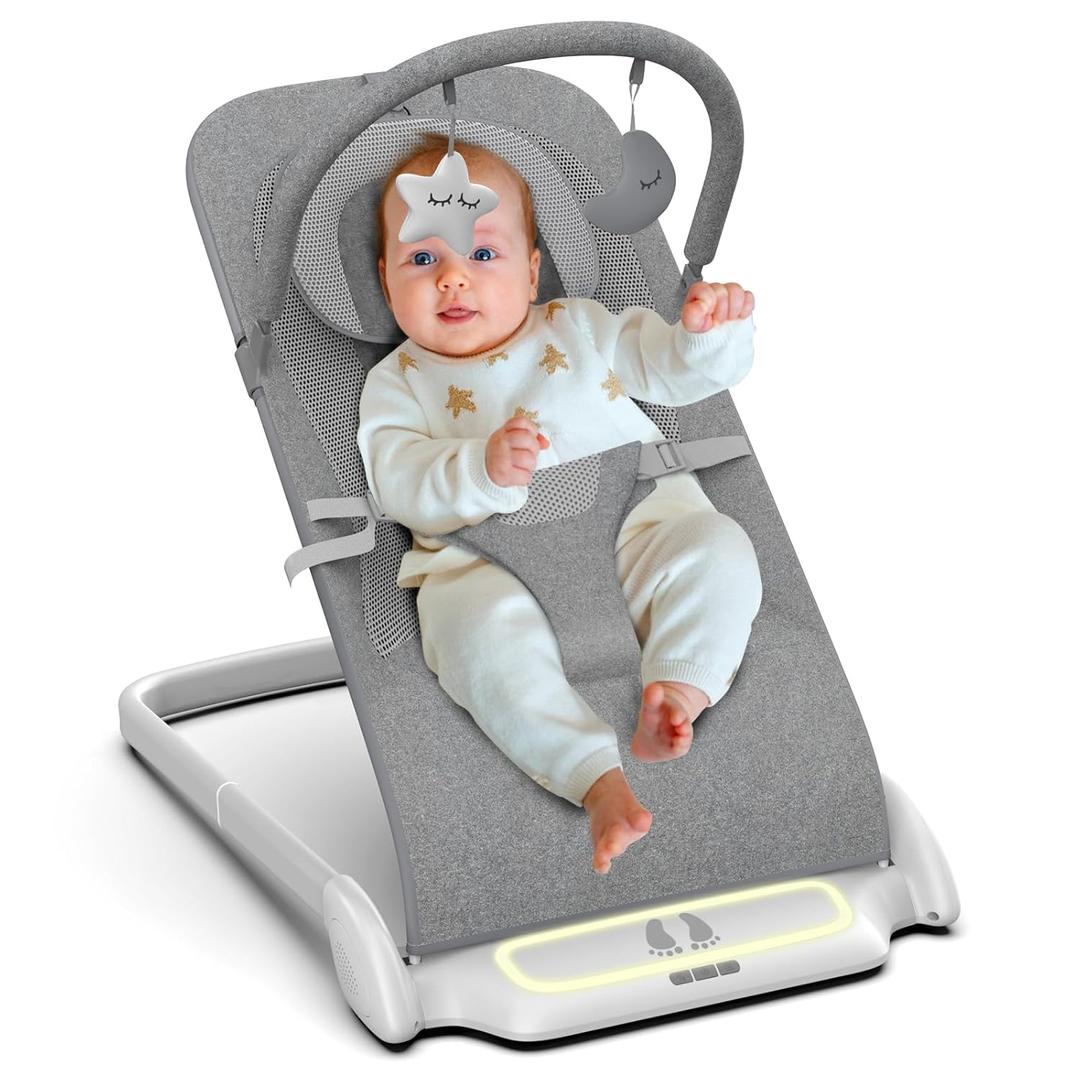 Baby Bouncer, SYCYH Portable Bouncer Seat for Baby Newborn, Infants Bouncer with Music/Removable -Toy Bar (Light Grey)