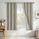 Faux Linen 100% Blackout Curtains for Bedroom, Black Out Curtains 63 Inch Long, Room Darkening Curtains Living Room, Curtain Grommets Drapes, Thermal Curtains (2 Panels, Natural)