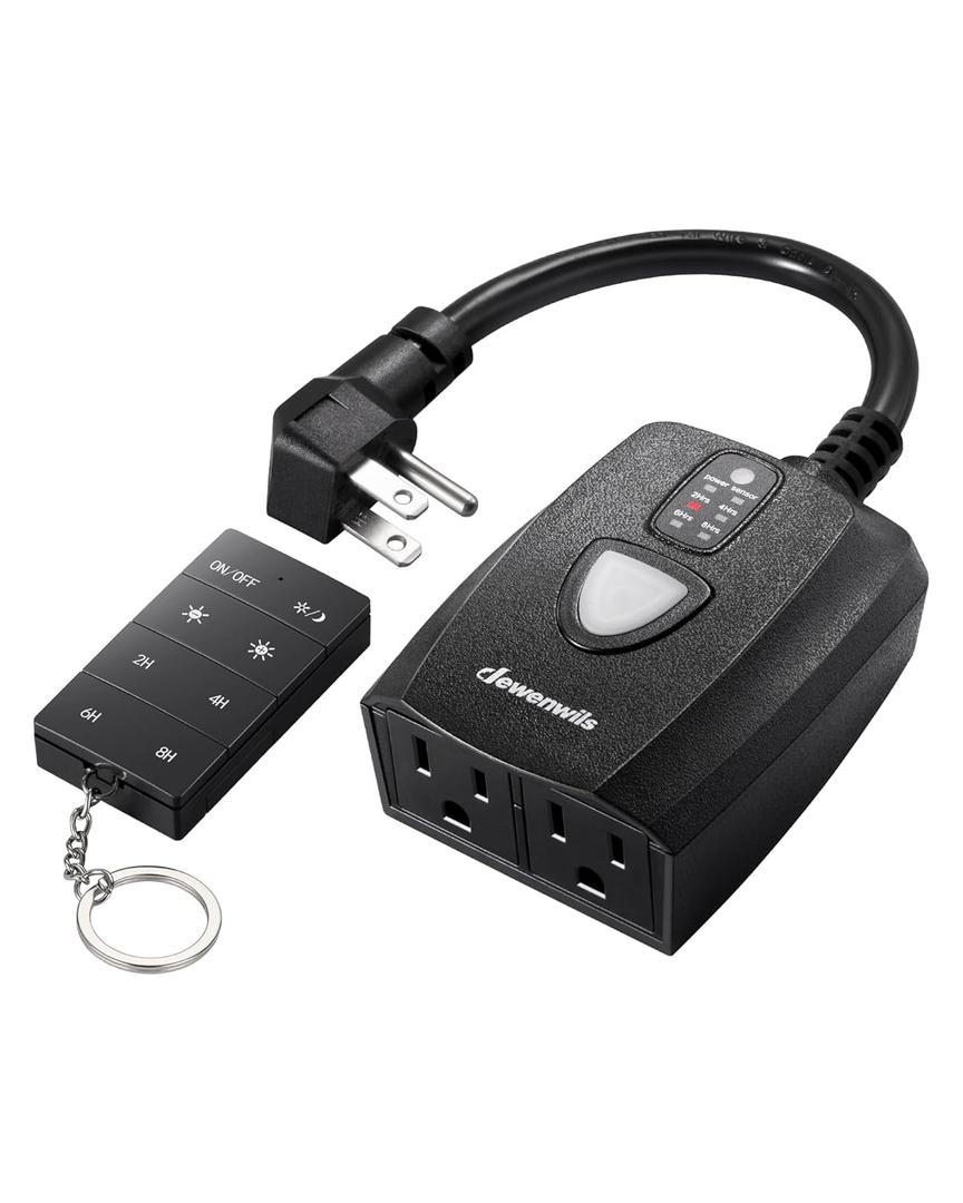 DEWENWILS Dusk to Dawn Dimmer, Outdoor Dimmer for String Light with Remote Dimmer Switch, 100 FT Wireless Remote Control Dimming Timer for Led Light or Lamp Patio Lights