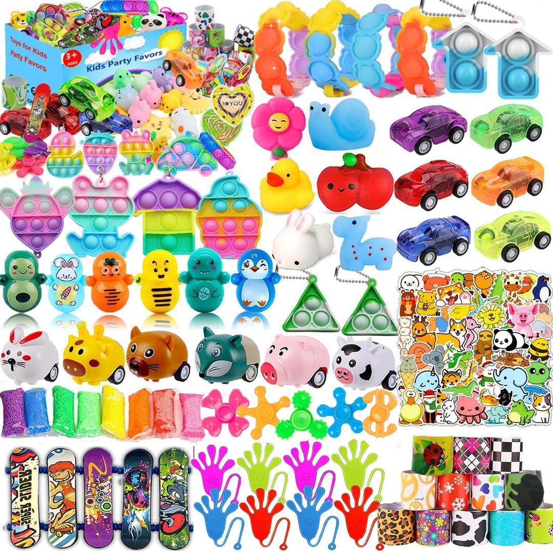 120 Pcs Party Favors for Kids 4-8-12, Squishy Fidget Toys, Squishies, Squishy Toys, Treasure Box Toys, Classroom Prizes, Pinata Filler Goodie Bag Stuffers, Carnival Prizes, Prize Box Toys