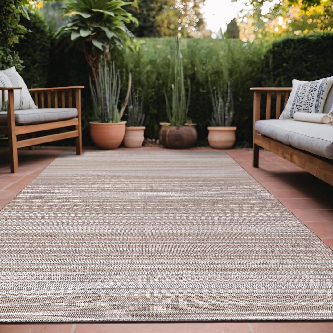 Luul Home Stripe Outdoor Rug 9x12 Washable Outside Carpet for Indoor Patio Porch Waterproof Easy Cleaning Non Shedding Area Rugs Beige 9 x 12