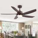 54 Inch Rustic Ceiling Fan with LED Light & Remote, Quiet Reversible DC Motor, 5 Antique Blade Farmhouse Modern Flush Mount Ceiling Fan for Vintage Living Room Bedroom - ORB Bronze Gold