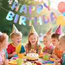 2 x hoyuwak Iridescent Happy Birthday Banners - 5x6 Inch Holographic Party Signs with Aurora, Rainbow, Flame Effects - 3M Adjustable Hanging Rope Kit - Perfect for Birthday Decorations, Photo Backdrops for Women & Men