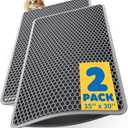 35" x 30" Cat Litter Mats (2-Pack) - Ultra-Large Litter Box Mats with Double Layers, Urine-Proof and Non-Slip Litter Trapping Mats, Easy to Clean Kitty Litter Mats for Floor, Scatter Control, Grey