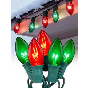 25ft Red and Green Outdoor Christmas Lights,C9 Vintage Christmas String Lights with 26 Red Green Bulbs(1 Spare),Waterproof Hanging Christmas Lights for Roofline Tree Backyard Decor