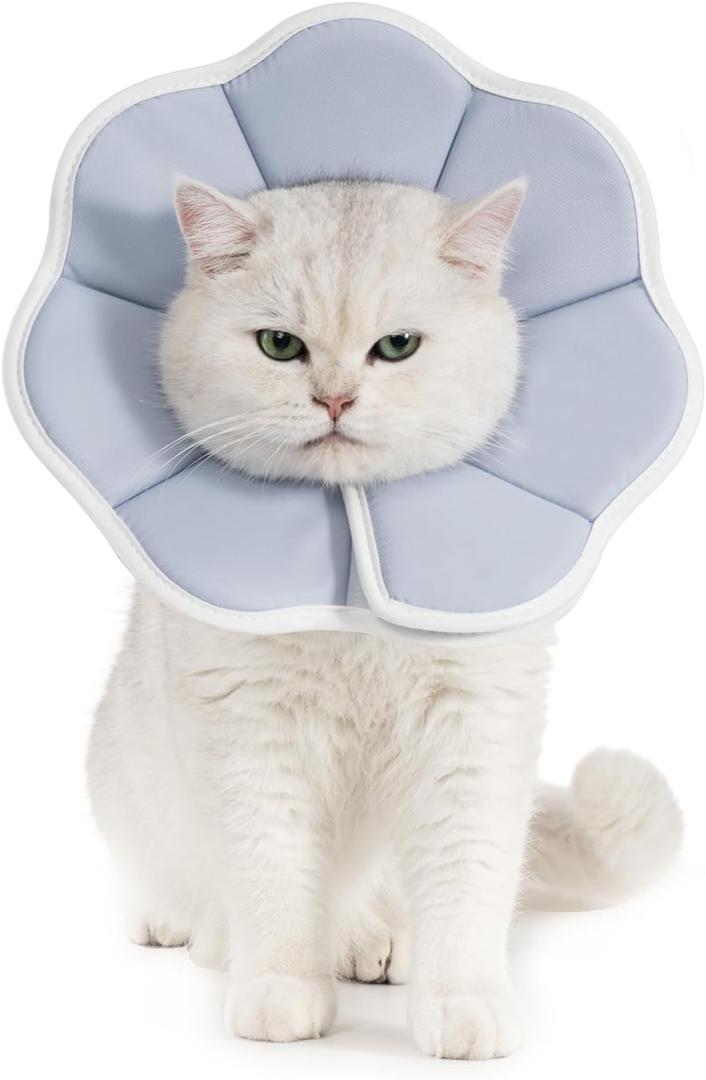 Avont Soft Cat Recovery Cone Collar, Adjustable Lightweight Kitten E-Collar for Small Dogs, Comfortable Neck Donut Stop Licking Scratching After Surgery -Grey(S)