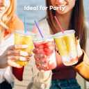 50PCS 16 oz Clear Plastic Cups with Lids and Colorful Straws, Round Bottom Disposable To Go Coffee Smoothie Juice Bubble Tea Cups, PET Party Cups for Holiday, Birthdays, Picnics, Christmas