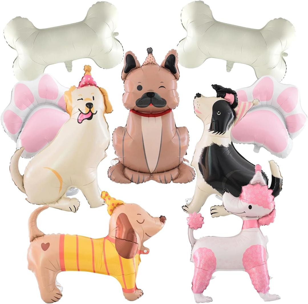 9Pcs Large Pet Dog Puppy Balloons with Paw Bone 4D Self Standing Animal Foil Mylar Balloon for Dog Pet Theme Party Birthday Decoration