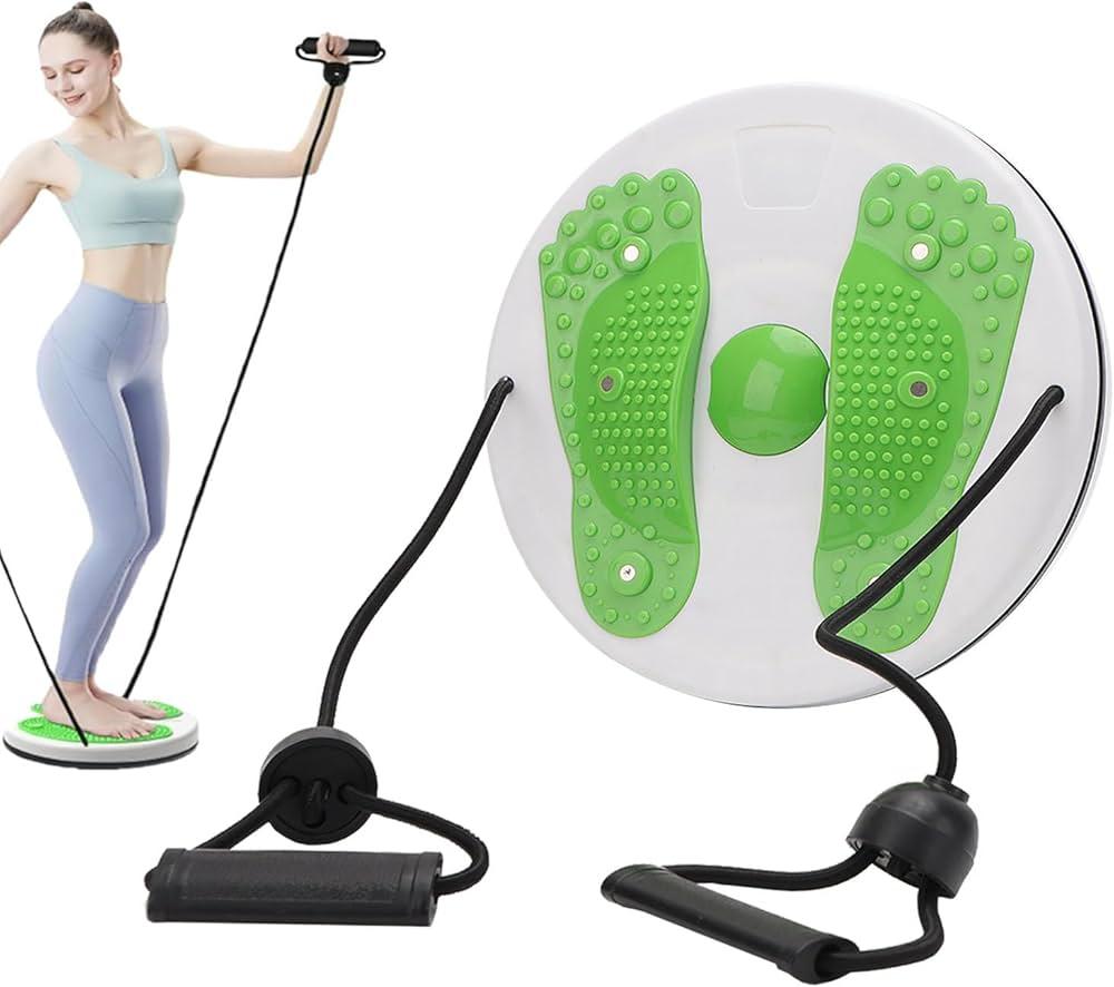 Ab Twist Waist Disc Board, Adjustable Waist Trainer Twisting Disc with Handles, Waist Slimming Balance Rotating Disc with Massage Foot Sole for Slimming Waist Arms Hips and Thighs (Green B)
