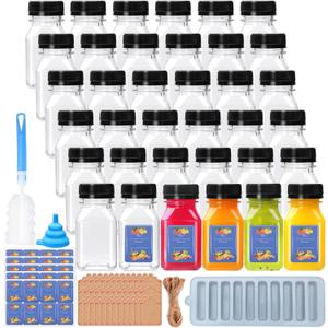36pack 4oz Juice Bottles, Plastic Juice Bottles with Caps, Clear Empty Drink Containers with Lids for Juicing, Smoothie, Milk, Ginger Turmeric Tea and Other Beverages