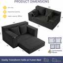 Boneless Couch Loveseat Sleeper, Convertible Sofa Bed Folding Couch Bed Foldable, 2 in 1 Boneless Chair Bed & Futon Sofa Bed, Small Pull Out Sofa with 4 Pillows for Living Room, Black, Loveseat-55''