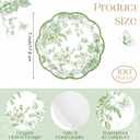 Kochorie 100 Pieces Sage Green Flower Paper Plates 7 Inches Disposable Floral Paper Plate Scalloped Sage Green Chinoiserie Vintage Flower Dessert Plates for Wedding Birthday Holiday Party Supplies