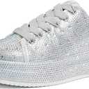 LUCKY STEP Rhinestone Sneakers for Women Platform Sparkly Glitter Bling Tennis Shoes Fashion Bedazzled Wedding Bridal Party Walking Sneakers (6)
