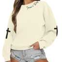 Oversized Christian Sweatshirts for Women Jesus is King Sweatshirt Faith Shirt Bible Verse Religious Pullover Tops Apricot (Beige, L)