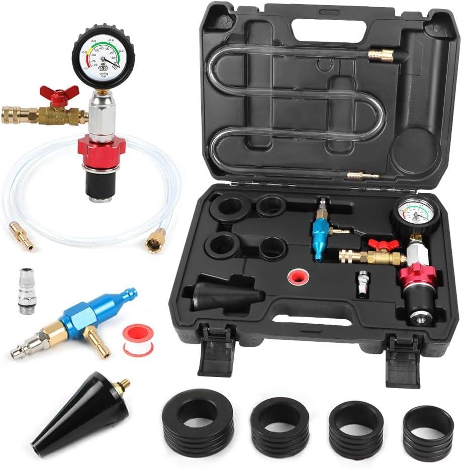 Coolant Vacuum Refill Kit Time-saving Vacuum Coolant Refill Kit Well-sealed Cooling System Vacuum Purge & Refill Kit with Pressure Gauge, 5 Sizes Adapters, Long Coolant Filling Hose for All Vehicles