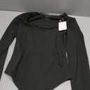 REORIA Women's Sexy Lace Scoop Neck Long Sleeve Double Lined Layering Slim Bodysuit Tops (Small , Black)