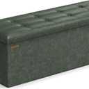 SONGMICS Mazie Collection - 43 Inches Folding Storage Ottoman Bench, Ottoman with Storage, Foot Rest Stool, Load 660 lb, for Living Room, Synthetic Leather, Forest Green ULSF070C01