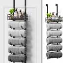Hanging Towel Racks for Bathroom - 6 Tier Over The Door & Wall Mounted Bath Rolled Towel Storage Organizer Holder for Small Bathroom, RV, Camper, Black (Patented)