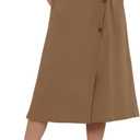 CHARTOU Women's Summer Linen Elastic Back Buttoned Swing Midi A Line Skirt (Brown, M)