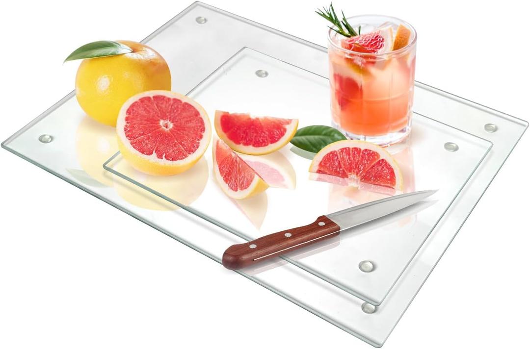 Seelenruhe Tempered Glass Cutting Boards for Kitchen Counter, Clear Cutting Boards for Countertop, Non Slip, Heat Resistant, Easy to Clean, Kitchen Decoration, 16x12 & 12x8 2PCS