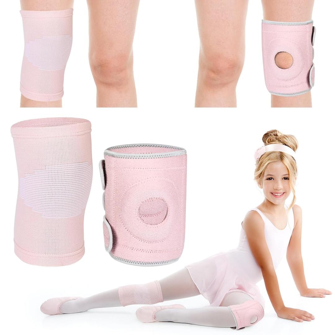 2 Pcs Kids Knee Brace, Youth Knee Compression Sleeve for Children Support for Boys Girls Basketball Volleyball Sports Gymnastics(Pink,Medium)
