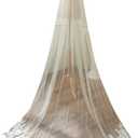 Chapel Length Sequin Lace Floral Wedding Bridal Veil with Comb (Chapel Length: 98.4inch(250cm), White)