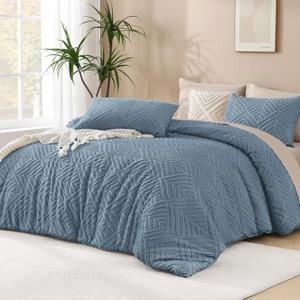 Andency Blue Comforter Set Full Size, 3 Pieces Boho Lightweight Fluffy Bedding Comforter Set for Full Bed, Tufted Farmhouse Design Bed Set for All Season (1 Comforter 79x90In, 2 Pillowcases)