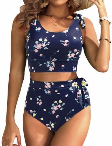 Two Piece High Waisted Swimsuits - Women Tummy Control Bikini Modest Bathing Suit 2PC 2025, L