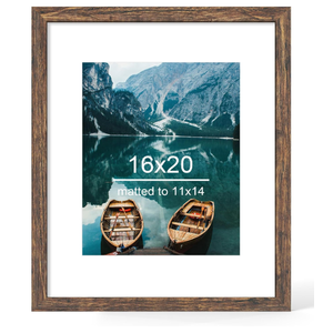 Hongkee 16x20 Frame, Rustic Brown Wood Style - Display Posters 11 x 14 with Mat or 16x20 without Mat, Wall Mounting Horizontal and Vertical, 1 Pack