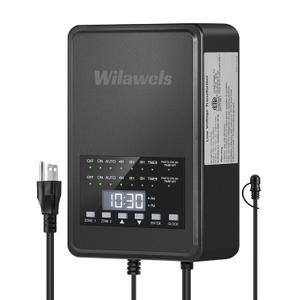 300W Low Voltage Landscape Transformer, 2 Zone Independent Control 120VAC to 12/14V AC Low Voltage Transformer, Landscape Lighting Transformer with Timer & Photocell Sensor ETL Listed D26LT06