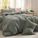 Bedsure Comforter Set Queen Size Grayish Olive Green - Cotton Fabric with Microfiber Inner Fill, PureWoven Comforter Set for All Seasons, 3 Pieces, 1 Comforter (90"x90") and 2 Pillow Cases (20"x26")