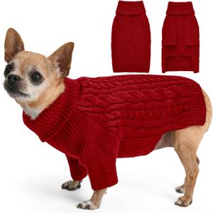 Dog Sweater for Small Dogs Boys Girls Puppy Turtleneck Pullover Cable Knit Winter Stretch Clothes Chihuahua Yorkie Toy Poodle Pomeranian Long Sleeves (S, Red)