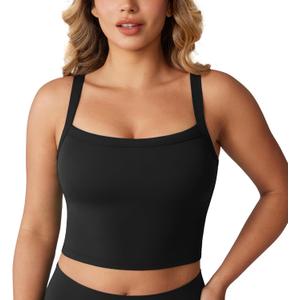 Hugcurve Adjustable Longline Sports Bra Square Neck Workout Tank Crop Tops for Women with Built in Bra Padded Camisole (XSmall, Black) Hugcurve Adjustable Longline Sports Bra Square Neck Workout Tank Crop Tops for Women with Built in Bra Padded Camisole (XSmall, Black)