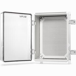 QILIPSU Clear Hinged Cover Stainless Steel Latch 410x310x180mm Junction Box with Mounting Plate, Universal IP67 Project Box Waterproof DIY Electrical Enclosure, ABS Plastic Grey (16.1"x12.2"x7.1" CC)
