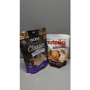 SET OF 2, Evolve Classic Small Batch Dog Biscuits Peanut Butter &Blueberry 14oz + Nutella Biscuits Cookies Filled with Hazelnut Spread 9.7oz - Snack Bundle Best by: 08-22-2025