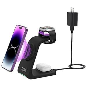 3 in 1 Magnetic Wireless Charging Stand, Fast Charging Compact Mag-Safe Wireless Charging Station Compatible with iPhone 16 15 14 13 Series, Apple Watch, AirPods Pro 4 3 2 (Wall Charger Included) : Cell Phones & Accessories
