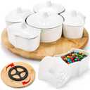 Lyellfe Divided Serving Dish Lazy Susan, 360 Rotatable Appetizer Tray with Lid, 12 Inch White Snack Relish Platter with 6 Compartment for Fruit, Veggie, Candy, Chip Dip