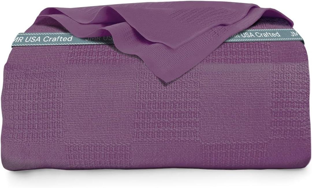 100% Cotton Blanket Twin Size 90x90 - Lightweight Breathable Waffle Weave Thermal Throw for Bed, Sofa & Couch - Soft Cozy, Durable Summer Bedding, All Season Comfort for Home, Travel & Camping, (Plum) (Coffee)