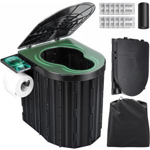 Sckee Camping Toilet, Portable Toilet for Adults, Portable Travel Folding Toilet with Lid and Paper Holder, Compact Potty for Car, Camp Toilet Portable Toilet for Camping, Hiking, Truck, RV, Beach (Black)