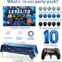 Vlipoeasn 90PCS 10th Birthday Video Game Party Decorations for Boys - Blue 10th Video Game Backdrop, Balloons, Tablecloth, Gamer and 10 Foil Balloons for 10th Birthday Party Supplies