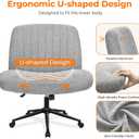 NEO CHAIR Criss Cross Chair with Wheels Armless Cross Legged Office Desk Wide Comfy Vanity Makeup Chair Adjustable Swivel Rolling Computer for Home Office Fabric (Grey)